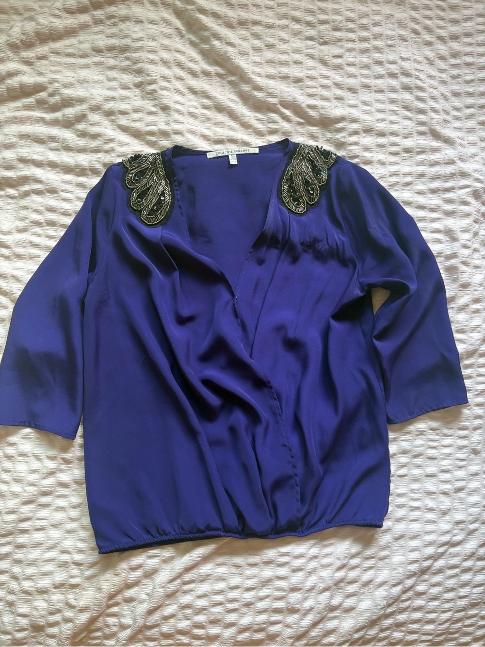 Collective Concepts Royal Purple Beaded Shoulder Blouse